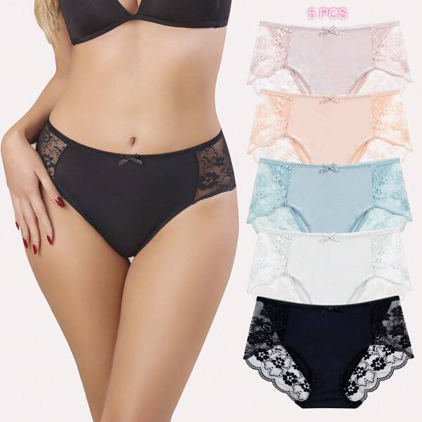 Chouchounel Chouchounel Culottes en Dentelle pour Femmes Lot de 5 Taille Basse Slips Hipster