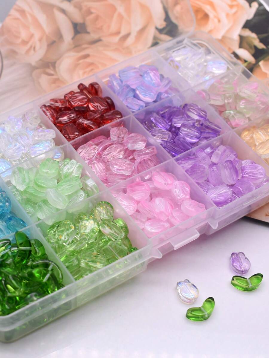 Gói đơn 30 chiếc/túi Hỗn hợp màu sắc Gradient màu hoa tulip lá hạt rời hạt thủy tinh hạt không gian để làm đồ trang sức vòng tay hoa tai tự làm