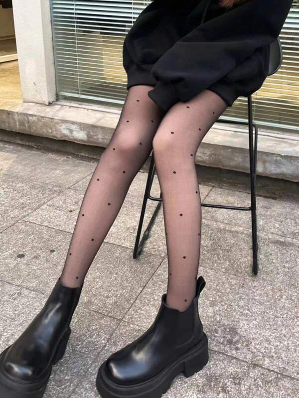 1 Pair Of Women's 80g Polka Dot Printed Tights Sexy Pantyhose Slim Legs Fashion Spring/Autumn Pantyhose [Suitable For 10-20℃]