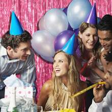 2 tấm rèm kim loại nền tiệc màu hồng/đỏ hồng, tua rua phông nền tiệc, vòng hoa trang trí sinh nhật, dây ruy băng trang trí tiệc độc thân theo chủ đề màu hồng - Nhiều màu - Xem 8