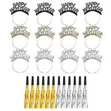 6pcs/12pcs/24 Pieces New Years Eve Party Supplies 2025, Happy New Year Headband Tiara, Metallic Fringed Noise Makers Gold Sliver For Adults