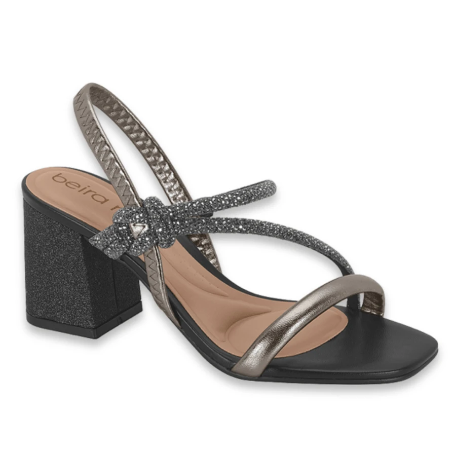 Beira Rio Original Women's Block Heel Sandal Elegant Straps With Rhinestones Easy Fit New Fashion Shine - 黑鑽石 - 查看 1