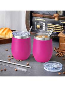 1 pieza Taza de huevo en forma de U de 340ML de acero inoxidable con aislamiento al vacío, exterior pulverizado de varios colores, incluye pajita de acero inoxidable y cepillo para pajita, apto para uso en el hogar, la oficina, al aire libre, viajes, deportes, también disponible para comprar por separado - Multicolor - Ver 23