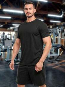 Dry Fit Gym T-Shirt + Tactel Beach Shorts Set - Black - View 2