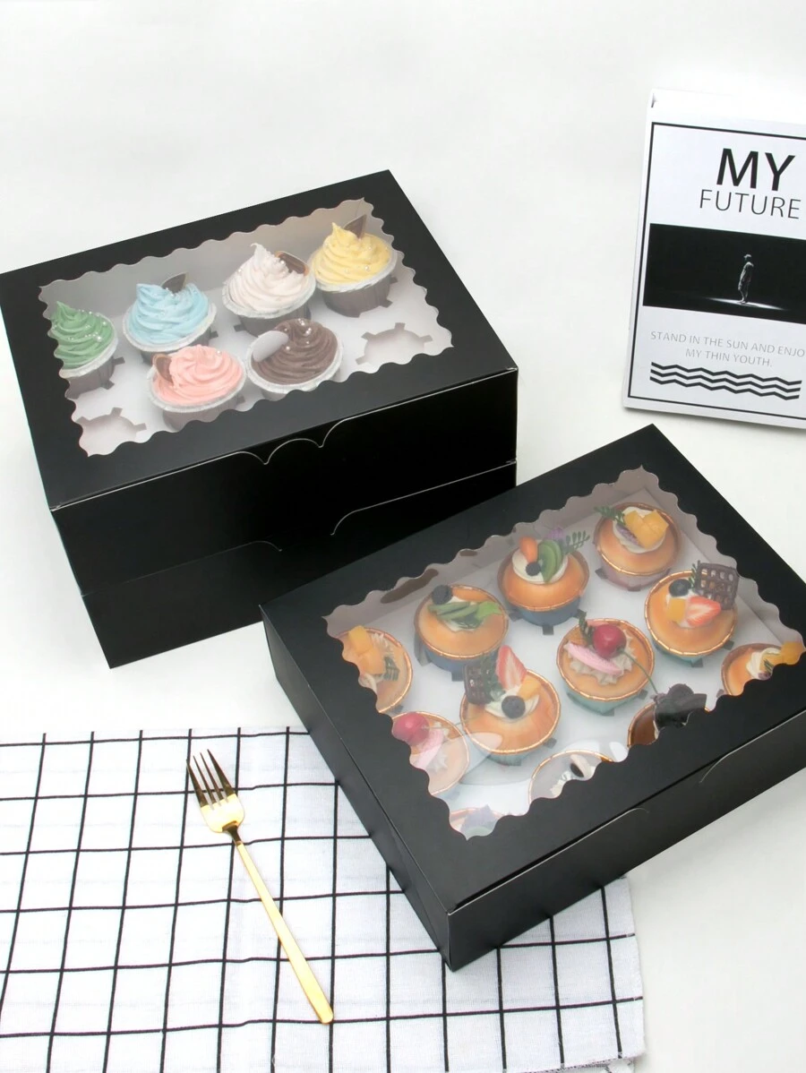 2pcs/5pcs Cupcake Boxes, Multi-Cavity Takeout Containers For Cupcakes, Tarts, Pastries, Picnics, Gatherings, Party Food Packaging - View 1