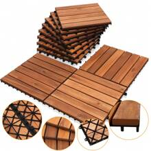 Cecaylie Wooden Tiles Patio Tiles 30x30cm Floor Tiles Acacia Wood, Wooden Tiles Floor Covering Weatherproof Non-Slip Set Of 11 1m² - 6 tấm ván mỗi gạch - Xem 2