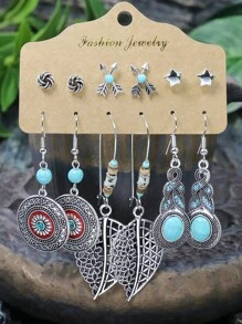 TopHanqi Bộ 54 đôi hoa tai kết hợp hình trái tim và hoa theo phong cách Navajo cổ điển, đa năng để đeo hàng ngày, tiệc tùng, dạo phố, tụ họp, quà tặng, mọi mùa - Màu Bạc Cổ - Xem 20