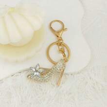 高跟鞋钥匙扣钥匙圈，优雅锌合金水钻镶嵌时尚钥匙扣吊坠配件，适合休闲、秋季 - 金色 - 查看 7