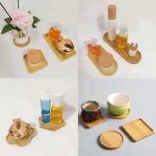 1 件竹托盘，DIY 底座胚胎多肉马赛克杯垫制作材料浴室储物木板罗马疗法洗手液洗发水沐浴露水槽海绵适用于家庭厨房梳妆台客厅油香料瓶杯垫珠宝花盆绿植鱼缸，家居装饰，浴室配件
