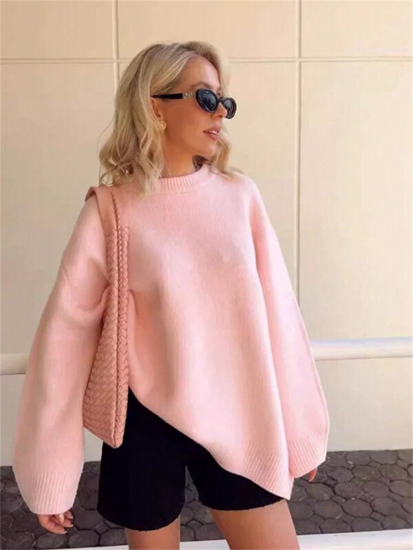 Women's Fashionable Long Sleeve Knitted Base Layer, Soft & Cozy Loose Fit Warm Sweater, Autumn/Winter New Arrival