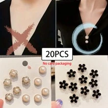 20pcs White Enamel Mini Brooch Pins, Metal Collar Clips, Cardigan Clips, Decorative For Women Shirts, Sweaters, Dresses And Jackets