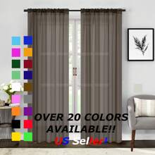 Two (2) Sheer Window Curtains Panels - Drapes Set Multiple Lengths (63", 84", 95", 108", 120" L)  Rod Pocket Solid Colors - 棕色 - 查看 1