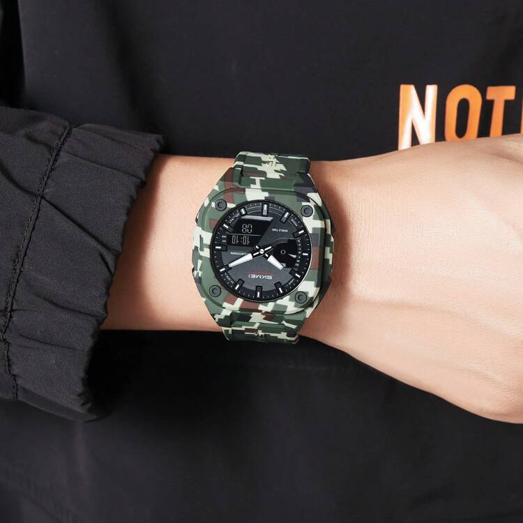 SKMEI 2328 Square Multifunction Men's Watch Dual Movement TPU Strap Sport Outdoor Cool Style Male Electronic Quartz Wristwatch - one-size - View 7