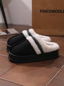 Men's Thermal Slippers, Fluffy Thick Bottom Indoor Plush Lined Warm Slippers For Autumn/Winter - Black - View 2
