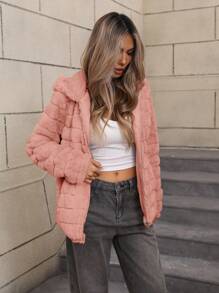 Risissida Damen Kapuzenjacke mit Kunstfell und Taschen - die perfekte Wahl für Herbst/Winter - Pink - Übersicht 6
