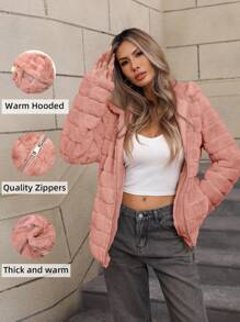 Risissida Damen Kapuzenjacke mit Kunstfell und Taschen - die perfekte Wahl für Herbst/Winter - Pink - Übersicht 2