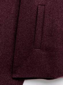 女士时尚休闲法式设计单排扣短款宽领羊毛大衣 - 酒紅色 - 查看 9