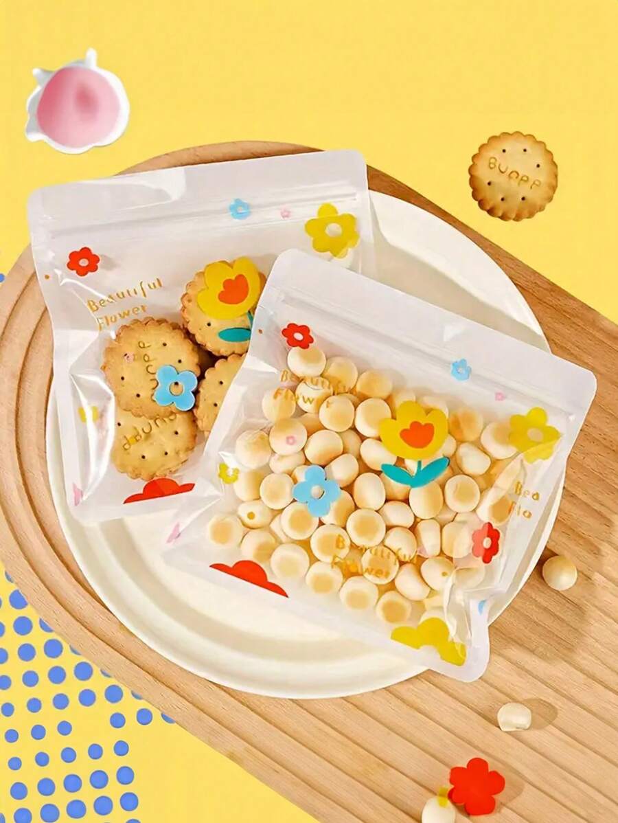 45 件自封零食袋，多用途不带电饼干包装，带花朵图案的糖果烘焙袋 - 彩色 - 查看 1