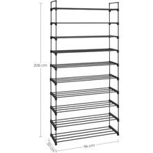 LSA10BK 10 Tier Shoe Rack High Shoe Rack Slim Shoe Rack Storage Metal Space Saving Dressing Room Entrance 30 X 94 X 206 Cm Black - Black - View 3
