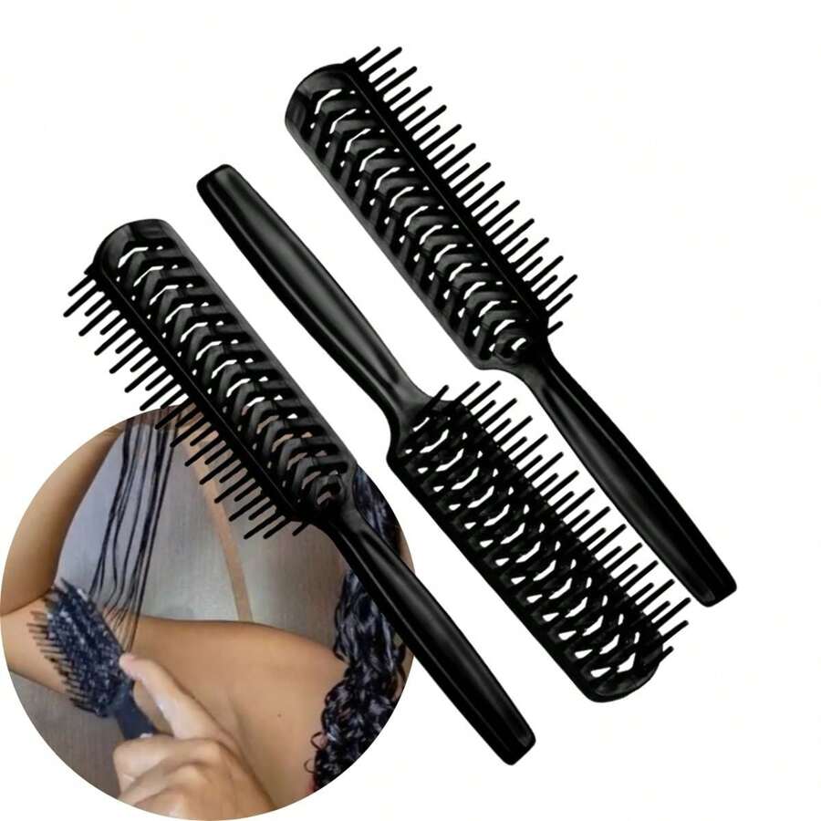 Kit Of 3 Alligator Hair Brushes For Curls And Definition - 黑色 - 查看 1