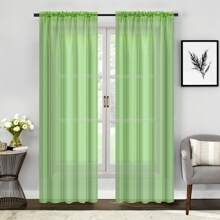 Two (2) Sheer Window Curtains Panels - Drapes Set Multiple Lengths (63", 84", 95", 108", 120" L)  Rod Pocket Solid Colors - Sage Green - 查看 4
