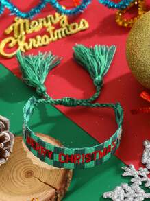 6styles Merry Christmas Letter Embroideried Woven Tassel Wristband Bracelet Suitable For Kids Girls Family Friends Christmas Gift - Multicolor - View 2