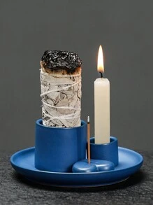 1 件 4 合 1 莫兰迪陶瓷烛台蜡烛和香台，鼠尾草燃烧台，香薰台，非常适合家居装饰、瑜伽、冥想，是节日、房间装饰、礼品的理想礼物 - 彩色 - 查看 9