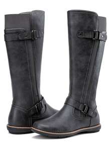 Women's 9656 Knee-High Boots Fashion Riding Boots With Buckle - Xám - Xem 2