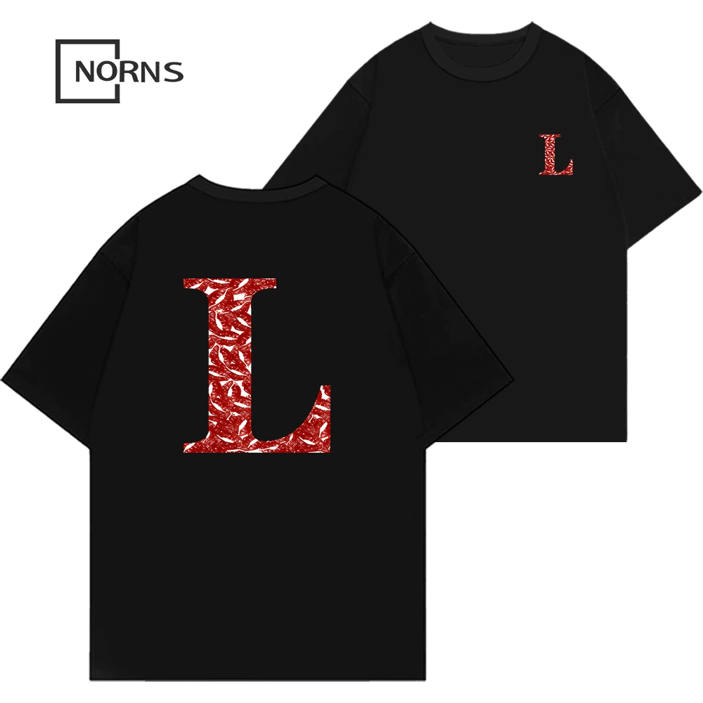 Cotton T-Shirt For Couples Streetwear Hip Hop, Fashion Style. Letter L. Modern And Personalized Style. 100% Cotton. - màu đen - Xem 1