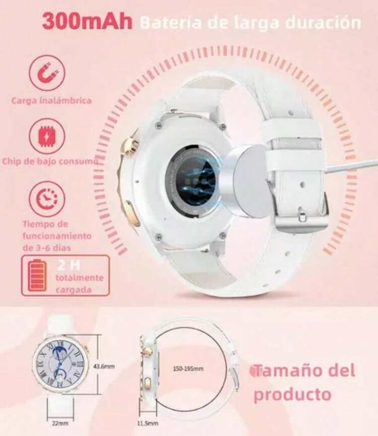 Wohingo Smart Watch For Women Digital Sports Smartwatch Waterproof White In Elegant Style As A Gift For Women With Wireless Rechargeable Cable Connected To IPhone And Android Via Bluetooth With Timer And GPS And Calories - 金色 - 查看 10