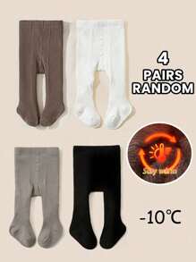 4 件装婴儿/幼儿纯色竖条纹保暖内衬打底裤，温暖柔软，舒适，适合秋冬季日常穿着或节日礼物，颜色随机 - 彩色 - 查看 7