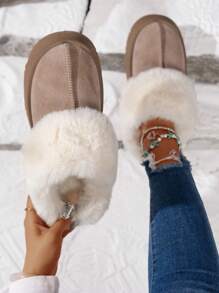 Damskie buty śnieżne w stylu europejskim i amerykańskim z grubej podeszwy ze zamszu jelenia, z pluszowym mankietem, antypoślizgowe, wygodne, ciepłe, codzienne - Morela - Zobacz 8