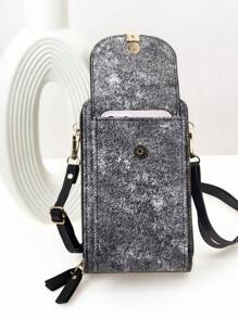 女士复古 PU 斜挎包，经典多功能钱包，配有可调节肩带，时尚迷你单肩包适合年轻学生，空间宽敞，适合各种场合，绝佳的礼物创意 - 黑色 - 查看 5