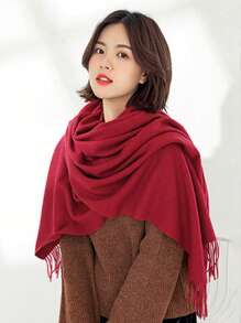 1 Piece Solid Color Flowy Design Shawl Scarf, There Are 15 Colors To Choose From, Suitable For Daily Wear - Red - View 3