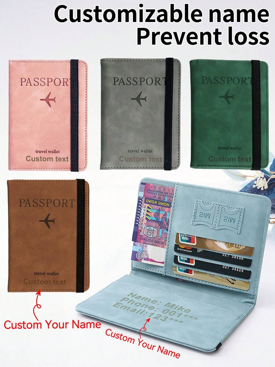 1 Set Customized Personalized Passport Cover + Luggage Tag, Customized Passport Holder, PU Leather Glove Box Storage Bag, Car Registration And Insurance Holder, Car/Truck Document Holder, Suitable For Luggage, Customized Letter Combination Name Luggage Tag With Privacy Business Card Leather Label, Travel Bag, Backpack Tag, Gift Tag, Travel Accessories, Handmade Unique Travel Gift, Bridesmaid Gift - Army Green - View 1