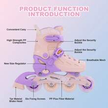 Roller Skates For Adults,Adjustable Inline Skates With Wheels-Silent, Full Protection For Family Indoor And Outdoor Sports Beginners Teenagers - 粉紅紫色 - 查看 3