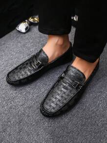 Men's Loafers New Casual Moccasins Slip-On Slouchy Shoes Round Toe Leather Shoes Simple Casual Canvas Shoes Black Formal Shoes Flat Sneakers