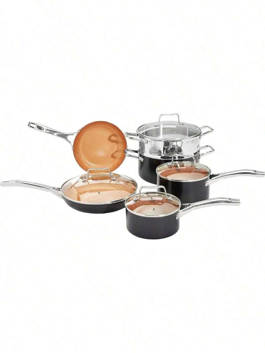 Ceramic Nonstick Pots And Pans Cookware Set, 10Piece Set Copper Color