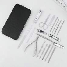 RANCAI 19 件套不锈钢指甲钳套装带收纳盒，包括修脚刀和修甲工具，全套指甲钳和指甲护理工具 - 黑色 - 查看 7