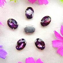 Oval Elliptical Shape Glass Non-AB Normal Colors Fancy Ellipse Shiny Handmade Sliver Gold Metal Claw Base, Sewing Crystal Hand Sewn Rhinestone Decoration Beads Flat Back With Holes Gems DIY Accessories Sew On Stones Strass For Decorating Clothes, Dress, Bags, Shoes, Brooches, Earrings, Handicrafts. - Fantasy Colors - View 13
