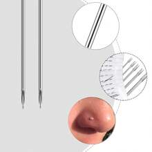 Nose Piercing Kit,2Pcs 20G Nose Rings Studs L Shape,2Pcs Stainless Steel Piercing Needles,1 Pair Gloves,1pc Piercing Clamp Piercing Kit For Women Men - Steel - View 3