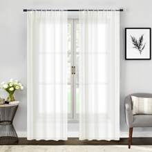Two (2) Sheer Window Curtains Panels - Drapes Set Multiple Lengths (63", 84", 95", 108", 120" L)  Rod Pocket Solid Colors - 米色 - 查看 4