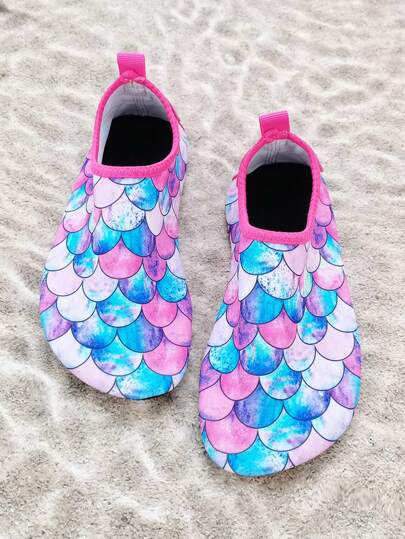 Kids' Colorful Fish Scale Outdoor Soft Bottom Lightweight Quick Drying Beach Shoes For Boys And Girls