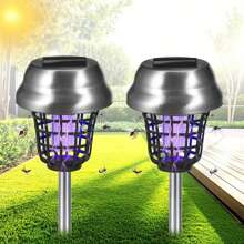 2PCS Solar Bug Zapper With Purple White Lights,Say Goodbye To Mosquito Bites! Ultra Budget Alternative For Romantic Backyard Evenings, Family Garden Play & Summer Patio Relaxing, Effective Outdoor Mosquito Killer