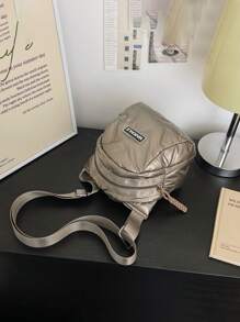 1 件女式羽绒斜挎包，秋冬休闲单肩包，黑色，柔软蓬松，带可调节肩带的单肩包，适合女性/女孩/学生日常使用/度假/旅行/购物 - 香檳色 - 查看 5