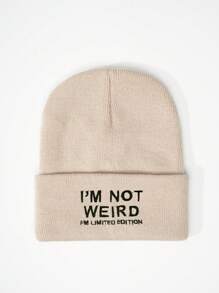 1 件男女通用黑色针织帽，带“I'M NOT WEIRD”刺绣文字，Y2K 风格，休闲户外防寒保暖帽子，适合冬季日常通勤 - 刺繡 - 查看 8
