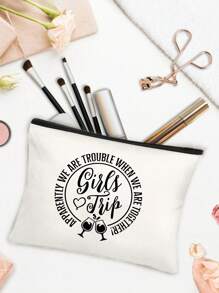 Túi đựng mỹ phẩm vải canvas họa tiết rượu vang cho chuyến đi của bé gái, Túi tote họa tiết chuyến đi cho bé gái dung tích lớn, Túi du lịch cuối tuần bền đẹp sang trọng dành cho phụ nữ, Túi đựng dụng cụ mỹ phẩm di động khi đi du lịch, Túi đựng đồ vệ sinh cá nhân, Ví, Túi đựng điện thoại di động, Túi bên trong - trắng - Xem 3