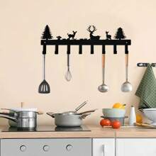 1 Móc treo chìa khóa gắn tường bằng kim loại Móc treo chìa khóa hình con nai rừng dễ thương Giá treo chìa khóa dính cho lối vào, cửa trước, hành lang, văn phòng, 8 móc, màu đen - màu đen - Xem 5