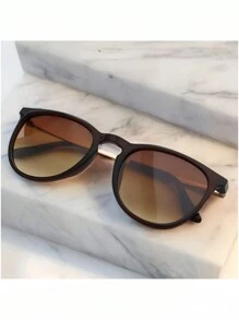 Vintage Retro Round Oval Sunglasses Men/Women With UV400 Protection Unisex - 棕色 - 查看 1