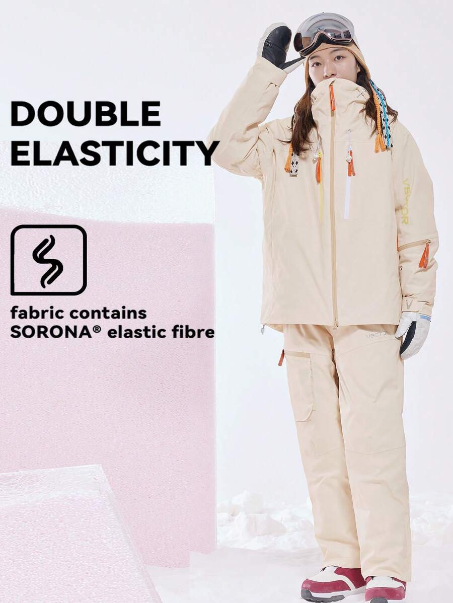 VECTOR MOTION 滑雪服套装 - 连帽滑雪夹克和直腿滑雪裤，男女通用，加垫，防水，防风，耐磨，透气，有弹性，单/双滑雪装备